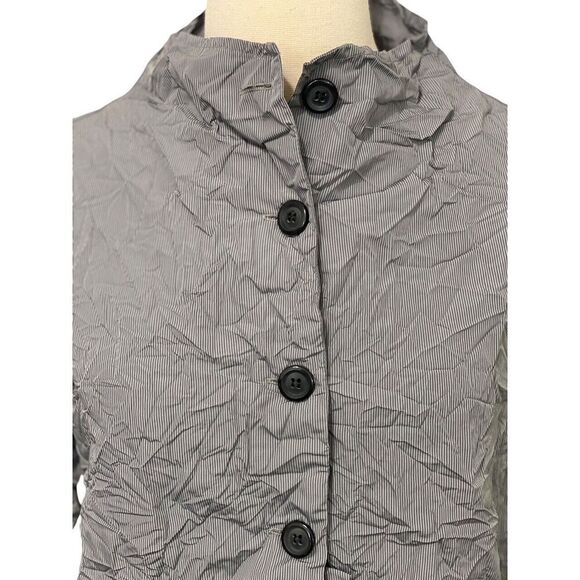 Sun Kim Gray Blouse Crinkle Taffeta Lagenlook Artsy Modern 3/4 Sleeve Size XS - Picture 2 of 8